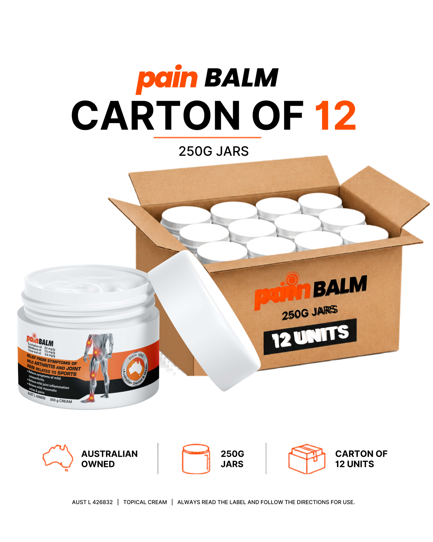 Pain Balm 250g JAR - CARTON of 12