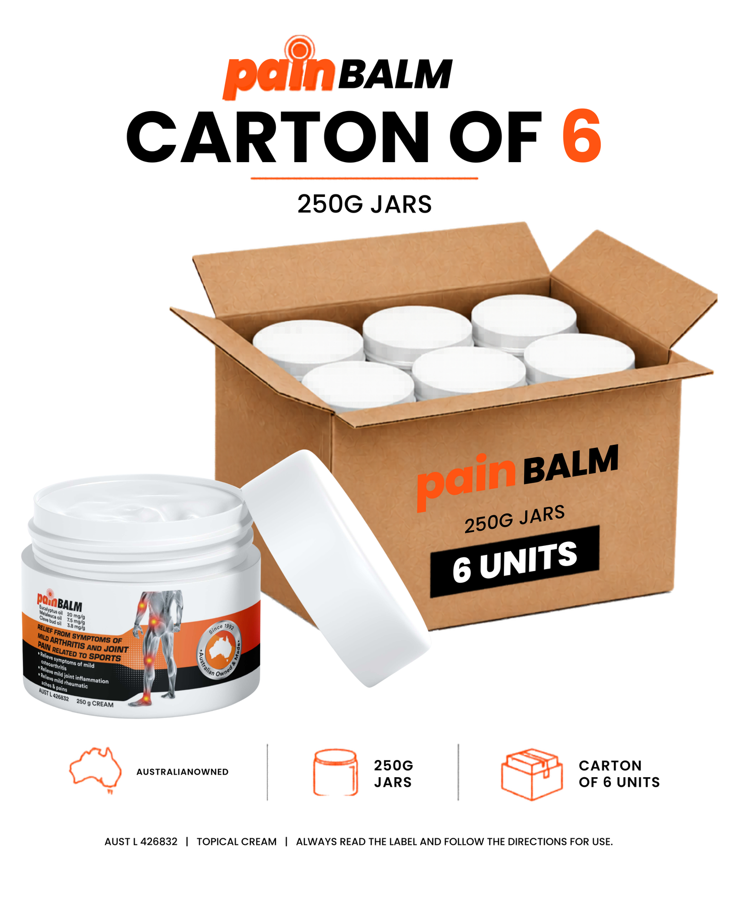 Pain Balm 250g JAR - CARTON of 6