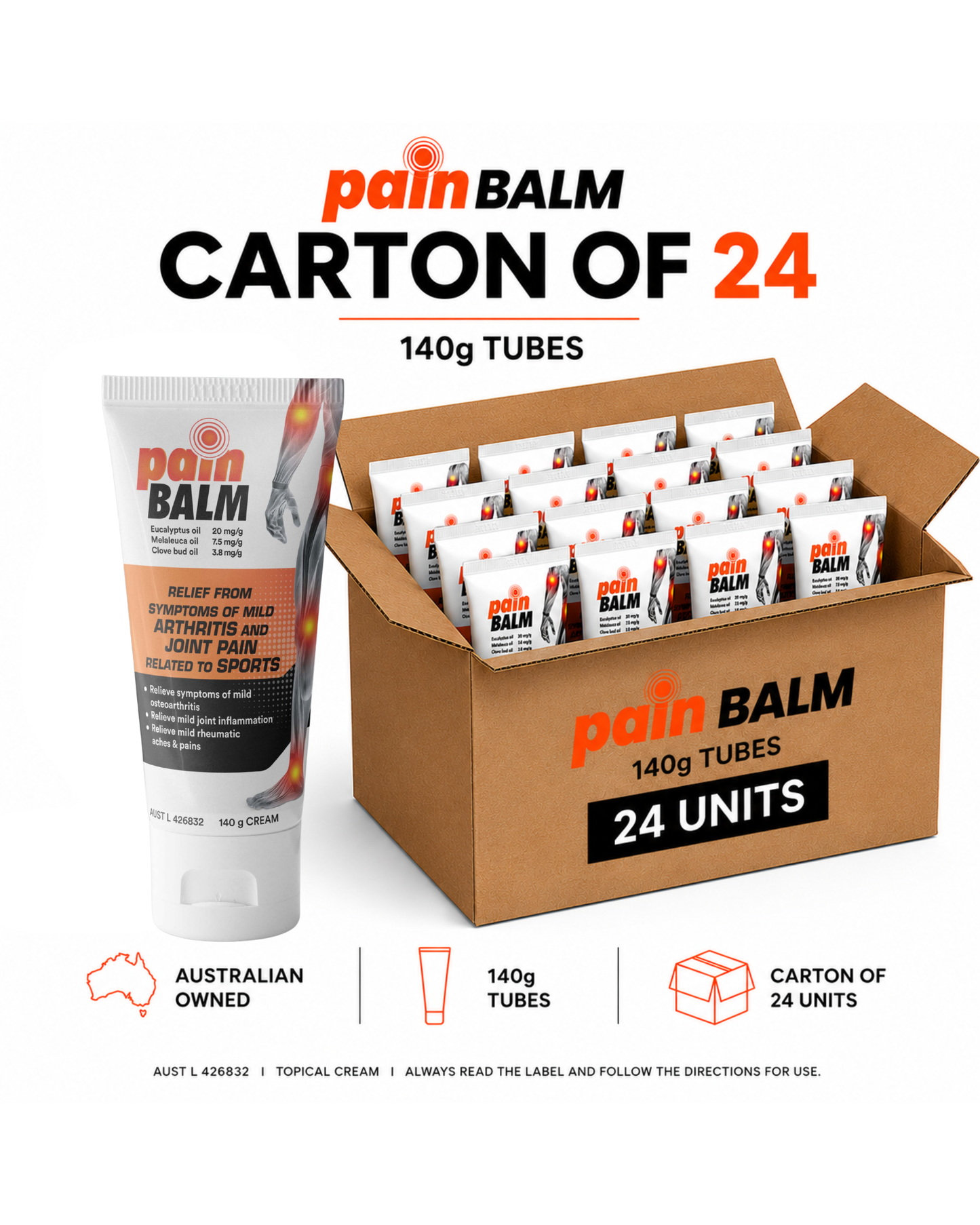 Pain Balm 140g TUBE  - CARTON of 24
